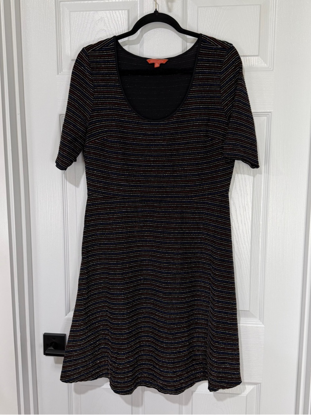 Modcloth Black Midi Dress with Multicolor Metallic Stripes